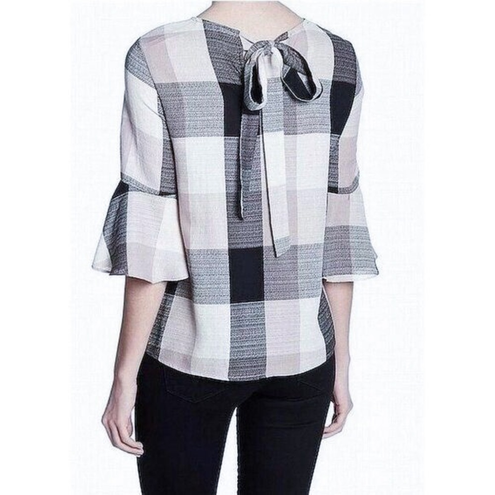 Ro & De Gingham Plaid Bell 3/4 Sleeve Top - Size XS